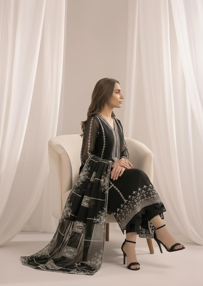 Festive Black Embroidered Straight Trouser Suit Online in Sri Lanka India Australia