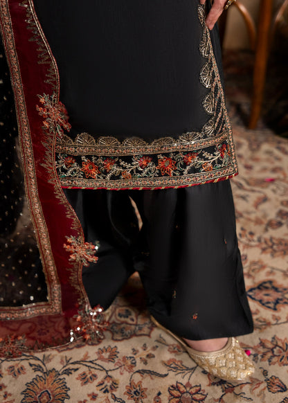 Festive Black Heavy Work Raw Silk Farshi Suit Online in Sri Lanka India Australia
