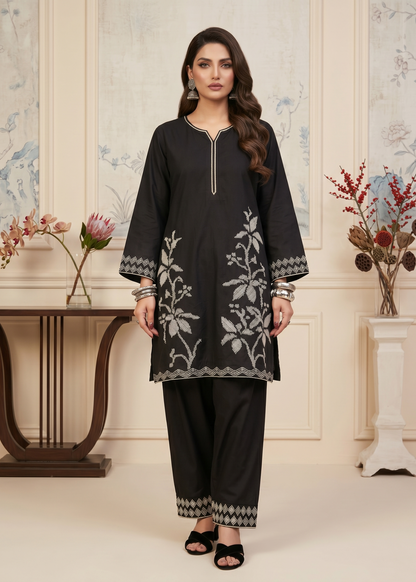 Festive Black Lawn Suit for Women Online in KSA Riyadh Saudi Arabia Oman Bahrain Qatar