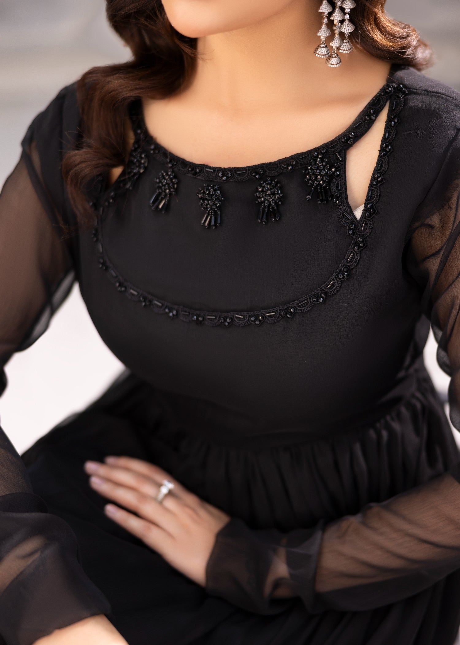 Festive Black Layered Maxi Chiffon Suit Online in Sri Lanka India Australia