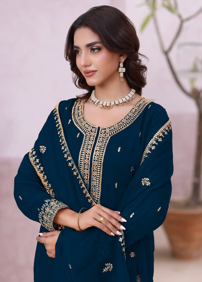 Festive Blue Chiffon Embroidered Suit Online in Sri Lanka India Australia