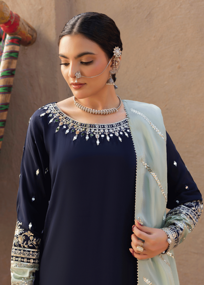 Festive Blue Raw Silk Pakistani Outfit Online in Dubai DXB UAE Abudhabi Meena Bazaar