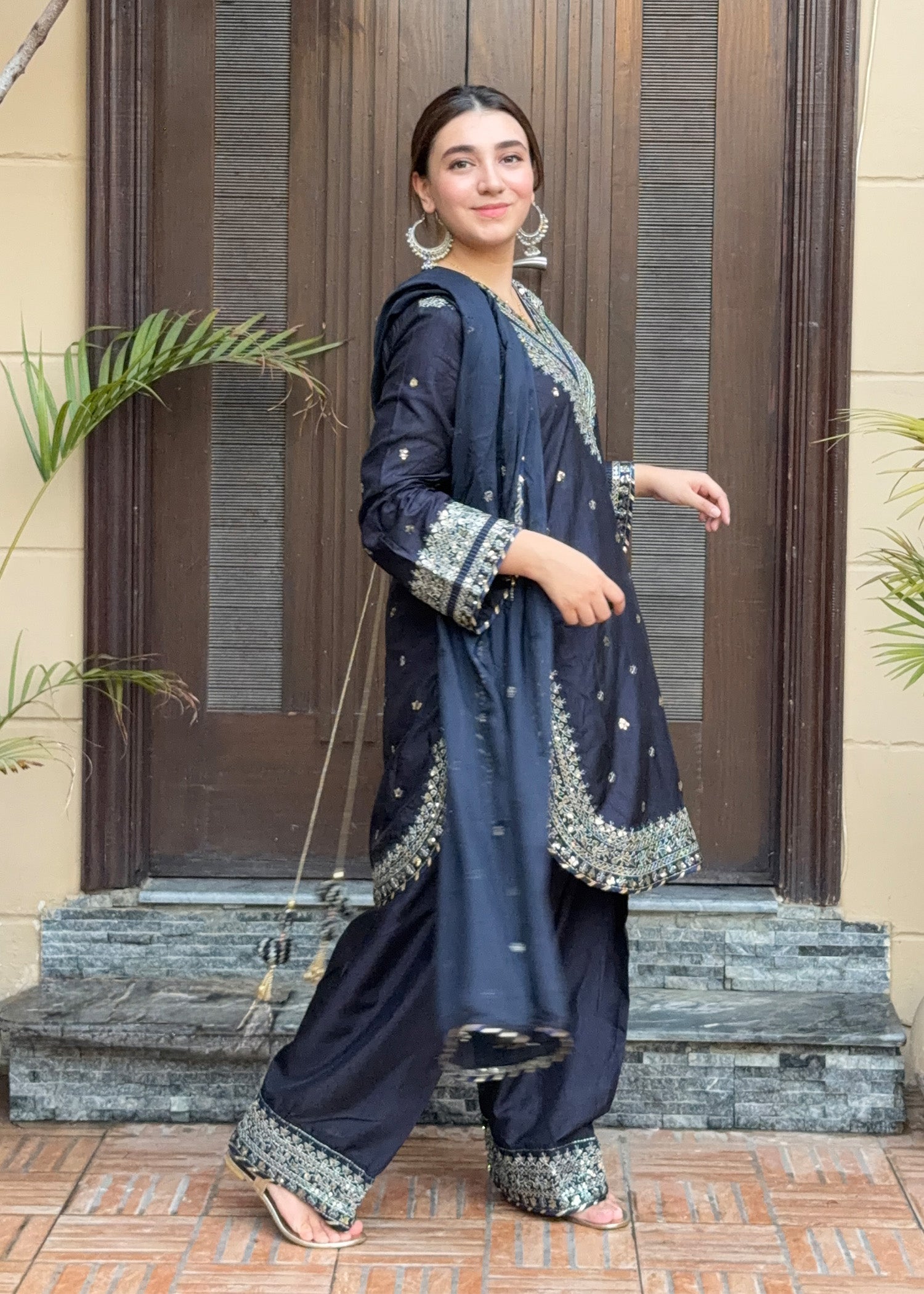 Festive Blue Raw Silk Pakistani Suit Online in Sri Lanka India Australia
