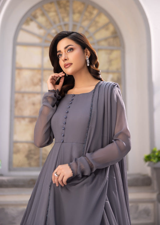 Festive Dark Grey Chiffon Maxi with Trouser Online in Sri Lanka India Australia