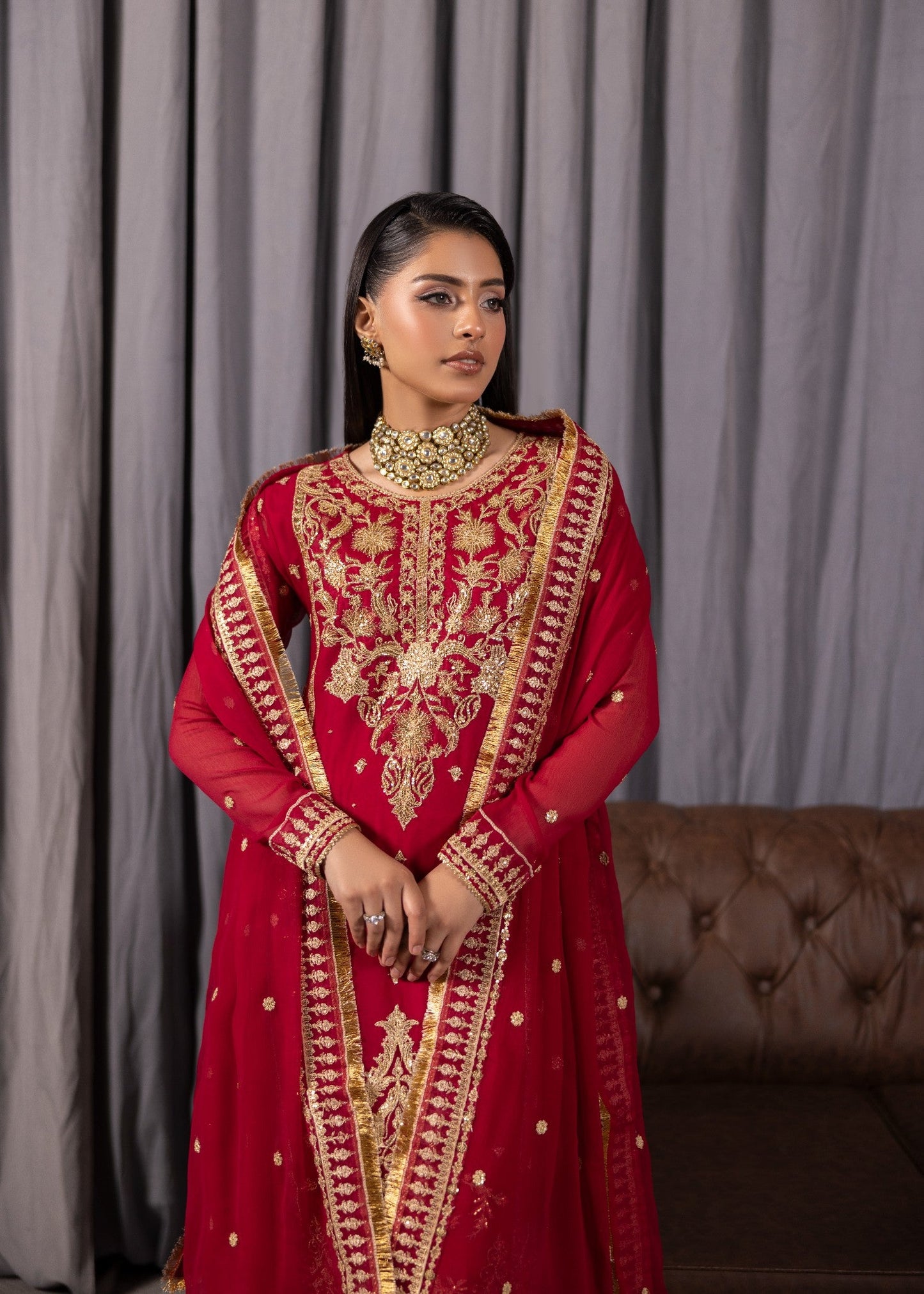 Festive Embellished Hot Pink Red Suit Online in Sri Lanka India Australia