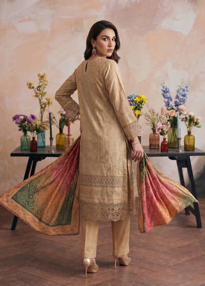 Festive Embroidered Beige Jacquard Kurta Suit Online in Dubai UAE Abudhabi Ajman Sharjah