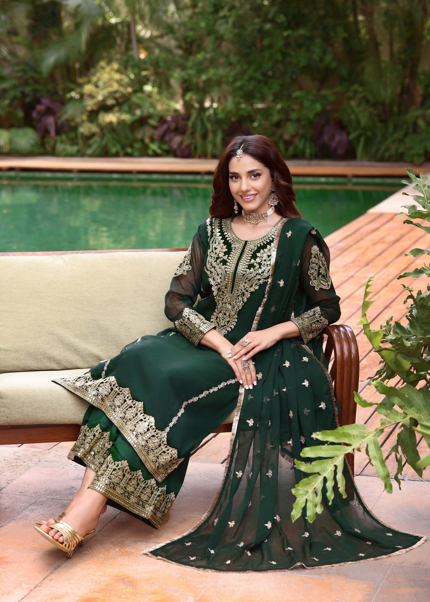 Festive Embroidered Chiffon Kurta Palazzo Set Online in Sri Lanka India Australia