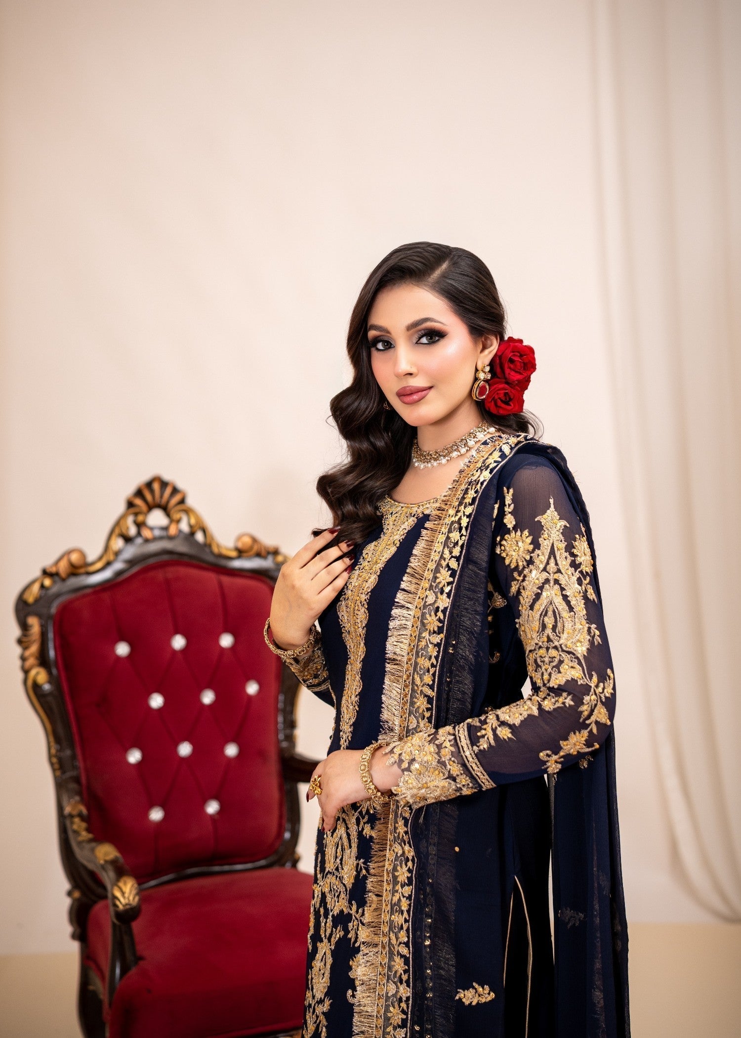 Festive Embroidered Moonlight Blue Chiffon Suit Online in Sri Lanka India Australia