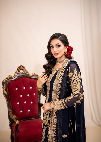 Festive Embroidered Moonlight Blue Chiffon Suit Online in Sri Lanka India Australia
