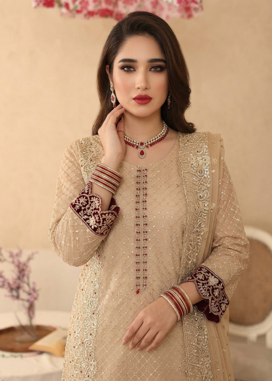 Festive Embroidered Organza Suit Peach Orange Online in Sri Lanka India Australia