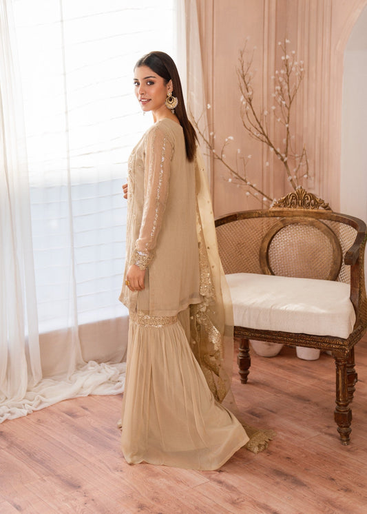 Festive Gold Embellished Chiffon Gharara Outfit Online in Sri Lanka India Australia