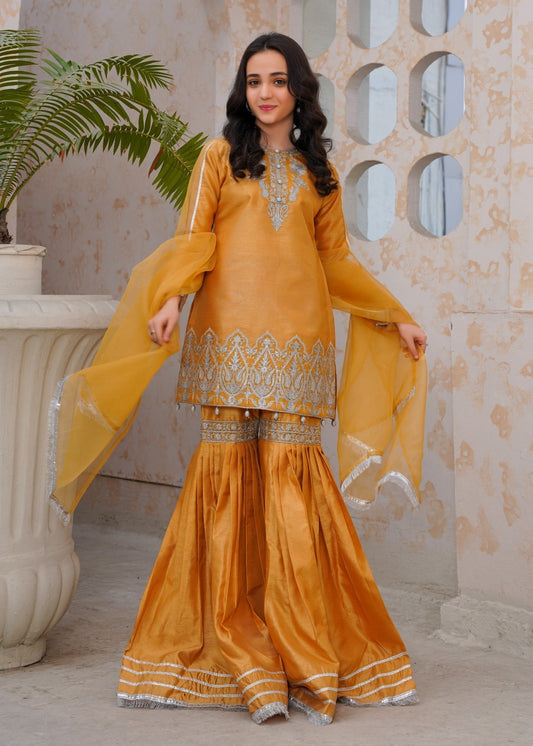 Festive Gold Raw Silk Gharara Outfit Online in Sri Lanka India Australia