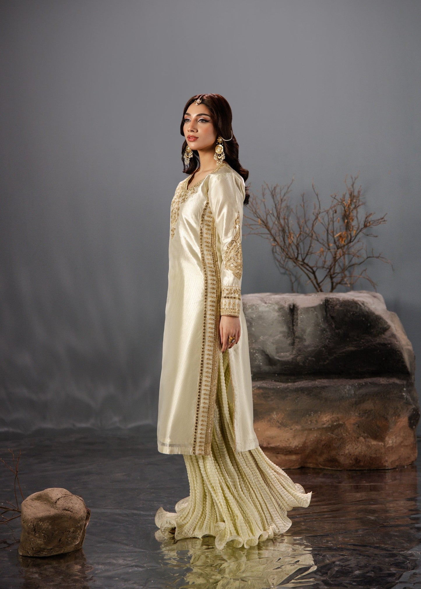 Festive Gold Tissue Kurti with Crush Sharara Online in Sri Lanka India Australia