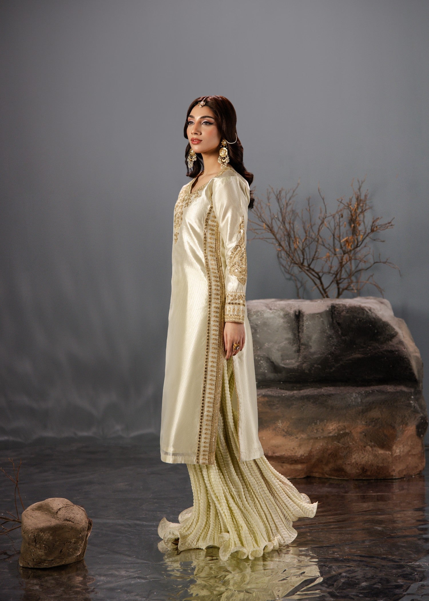 Festive Gold Tissue Kurti with Crush Sharara Online in Sri Lanka India Australia