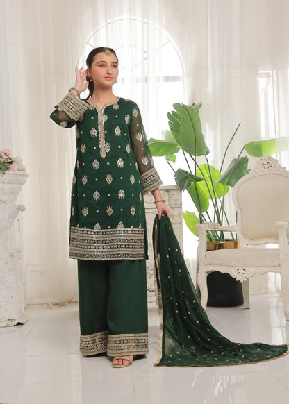 Festive Green Embroidered Chiffon Salwar Suit Online in Dubai UAE Abudhabi Ajman Sharjah
