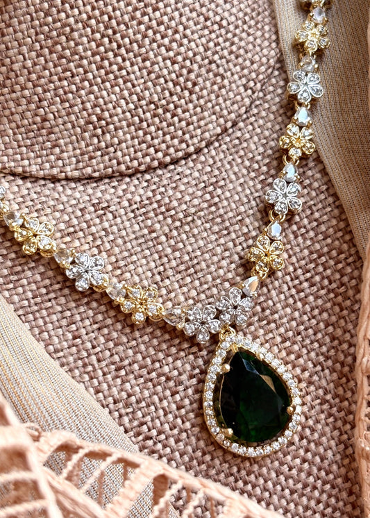 Festive Green Zircon Jewellery Set Online in KSA Riyadh Saudi Arabia Oman Bahrain Qatar