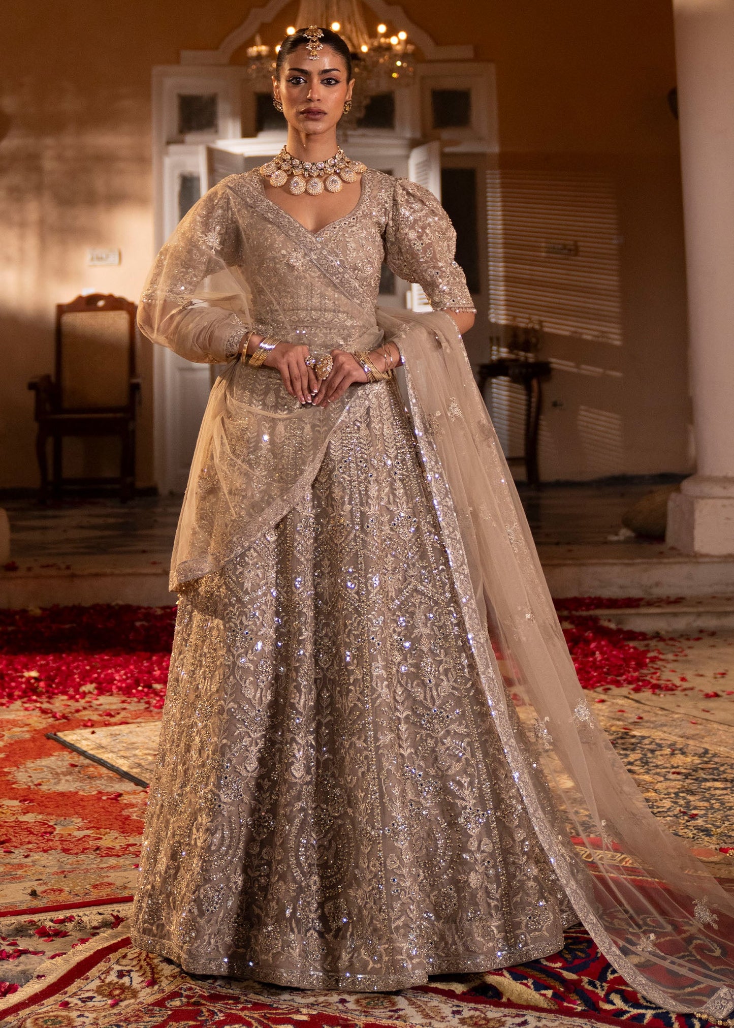 Festive Grey Net Lehenga Choli Online in Dubai DXB UAE Abudhabi Meena Bazaar