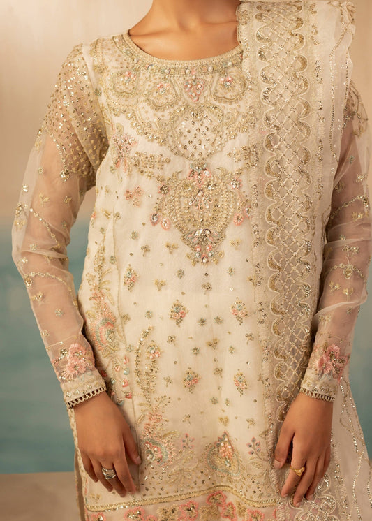 Festive Ivory Embroidered Organza Farshi Shalwar Online in Sri Lanka India Australia