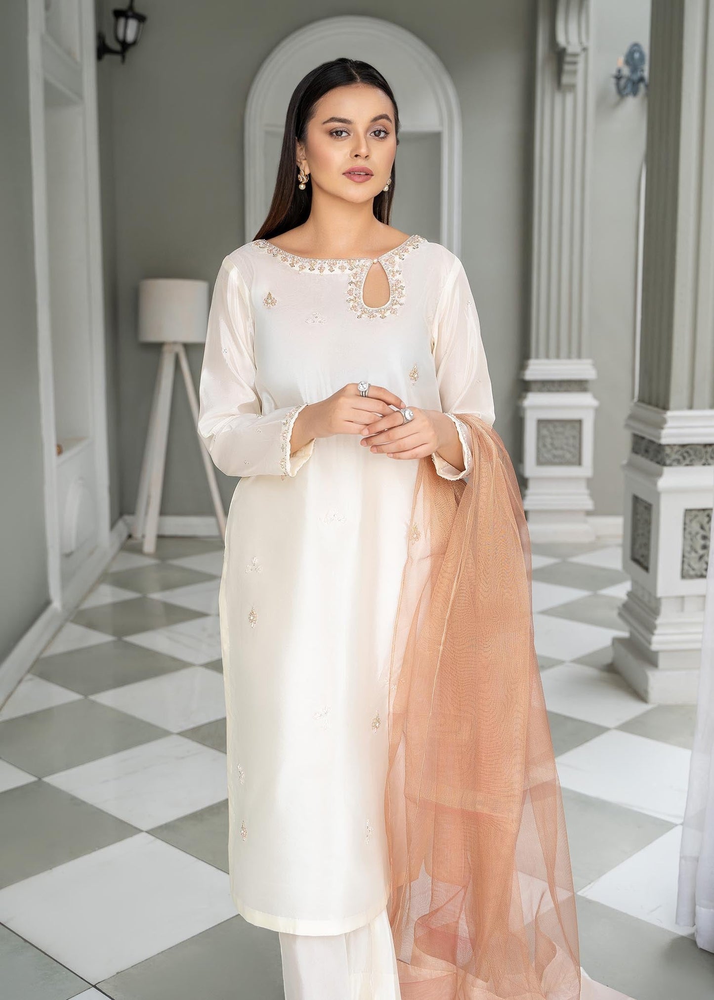 Festive Ivory Kattan Silk Embellished Suit Online in Sri Lanka India Australia