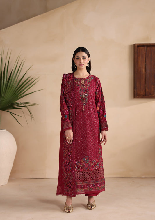 Festive Maroon Chiffon Designer Suit Online in UK USA Canada