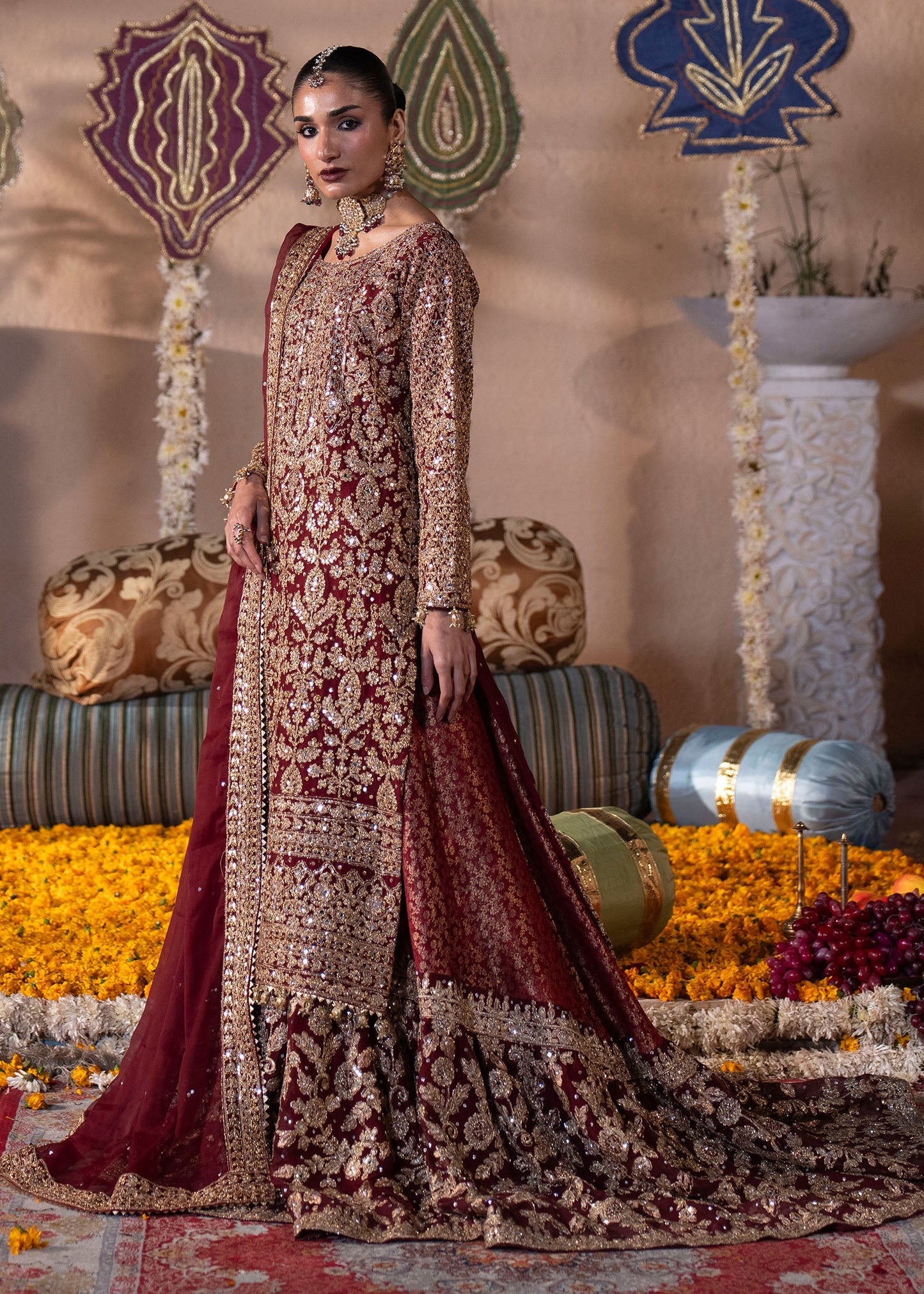Festive Maroon Chiffon Dress Material Online in Sri Lanka India Australia