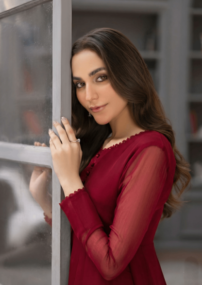Festive Maroon Chiffon Kurta Dupatta Set Online in Sri Lanka India Australia