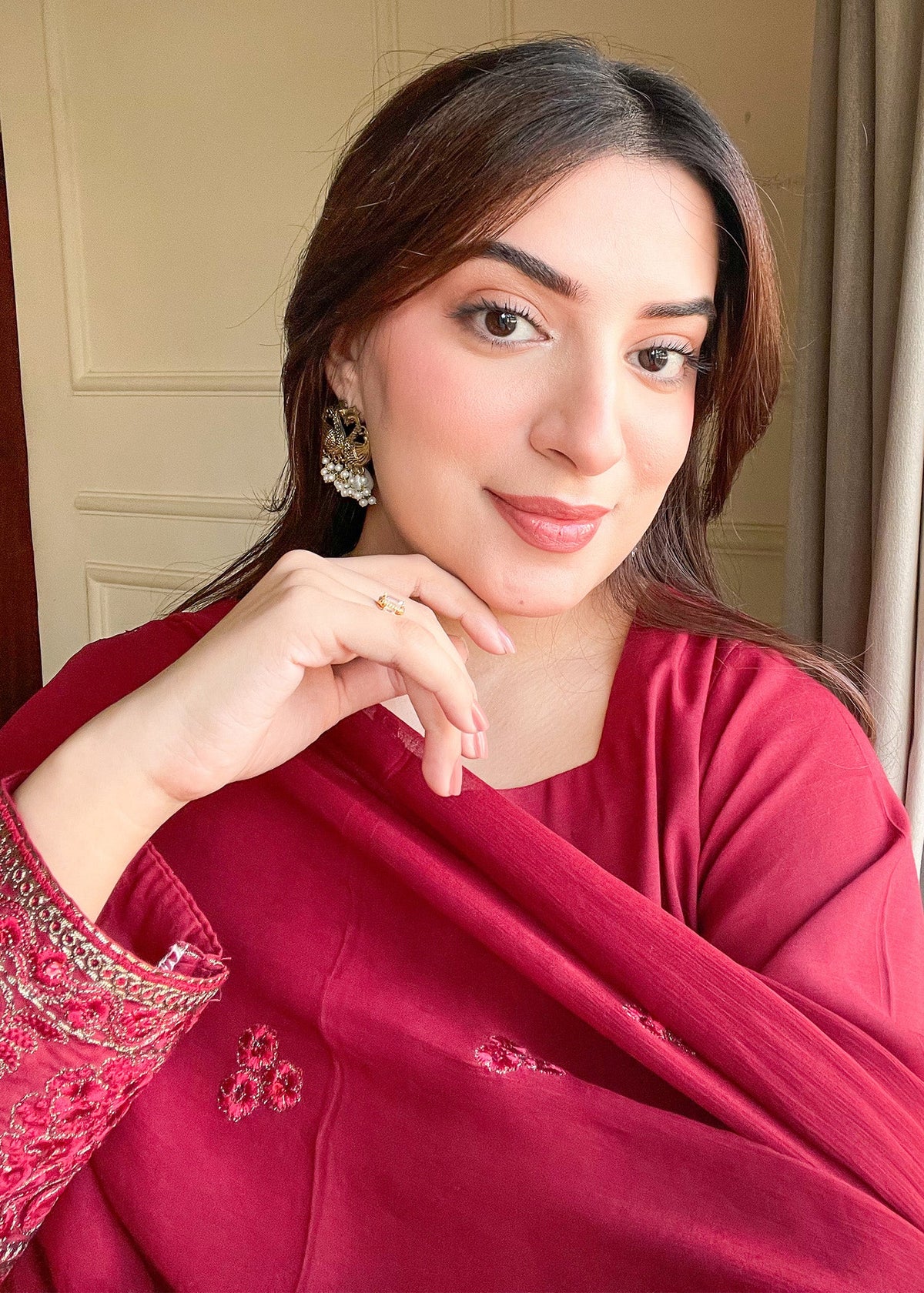 Festive Maroon Embroidered Raw Silk Salwar Suit Online in Dubai DXB UAE Abudhabi Meena Bazaar