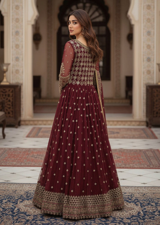 Festive Maroon Organza 3 Piece Suit Online in Sri Lanka India Australia