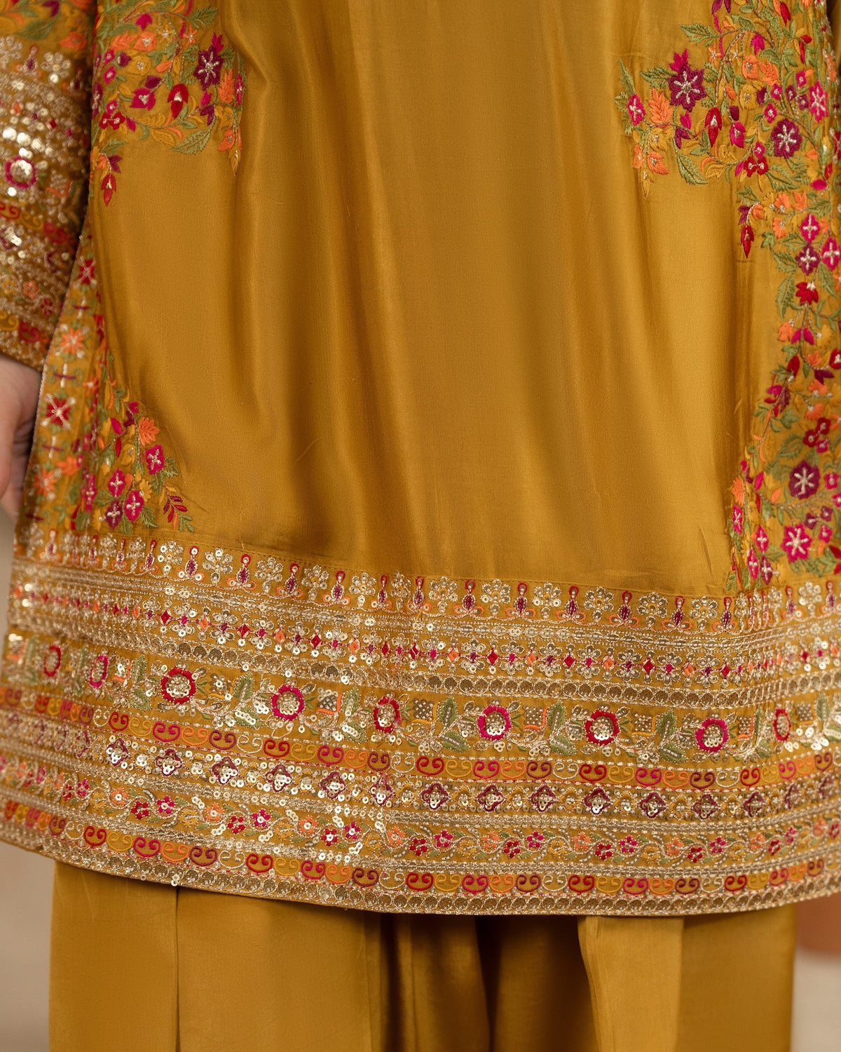 Festive Mustard Embroidered Silk Salwar Suit Online in Dubai DXB UAE Abudhabi Meena Bazaar