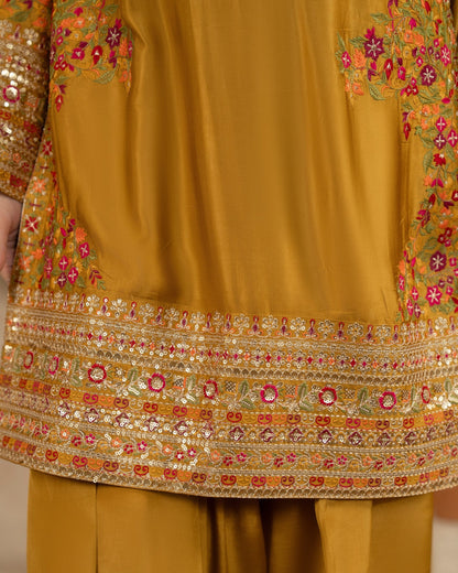 Festive Mustard Embroidered Silk Salwar Suit Online in Dubai DXB UAE Abudhabi Meena Bazaar
