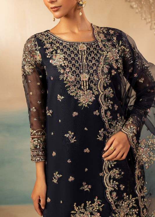 Festive Navy Blue Farshi Shalwar with Organza Dupatta Online in Sri Lanka India Australia