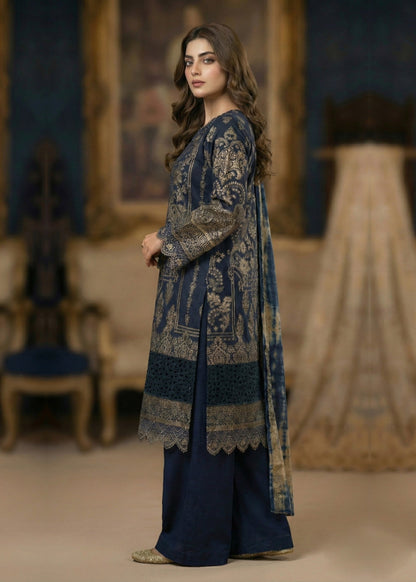 Festive Navy Blue Jacquard Suit with Chiffon Dupatta Online in Sri Lanka India Australia