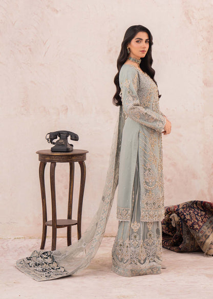 Festive Net Ash Grey Kurta Palazzo Set Online in Sri Lanka India Australia