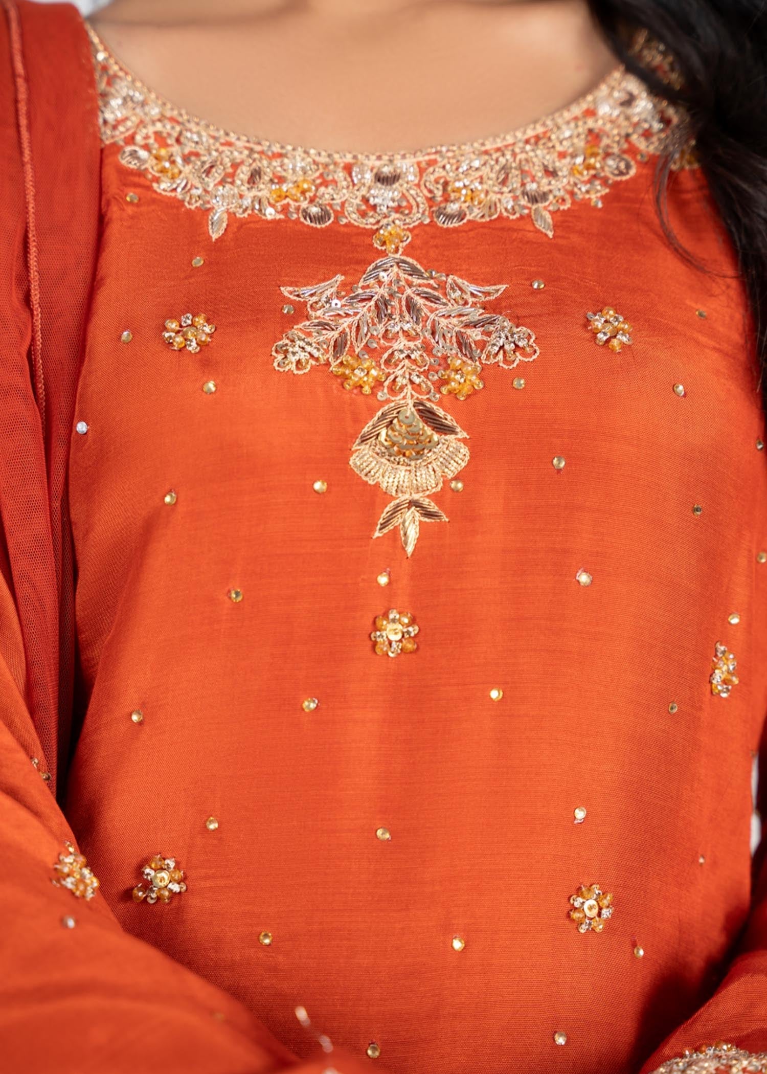 Festive Orange Zardozi Raw Silk Kurti Online in Sri Lanka India Australia