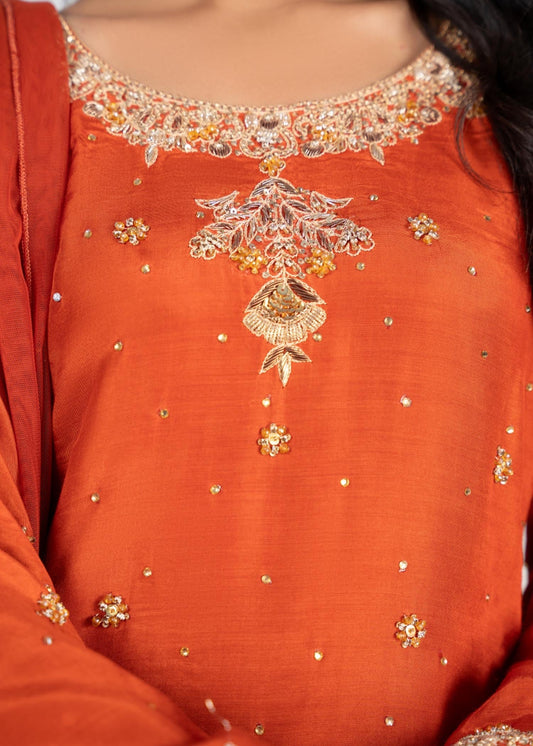 Festive Orange Zardozi Raw Silk Kurti Online in Sri Lanka India Australia