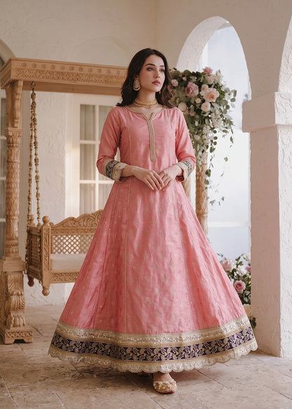 Festive Party Wear Baby Pink Cotton Pishwas Suit Online in KSA Riyadh Saudi Arabia Oman Bahrain Qatar