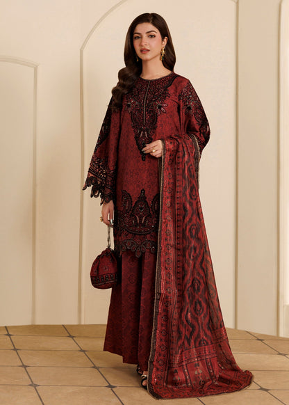 Festive Party Wear Blood Red Blended Khaddar Unstitched Suit Online in Sri Lanka India Australia