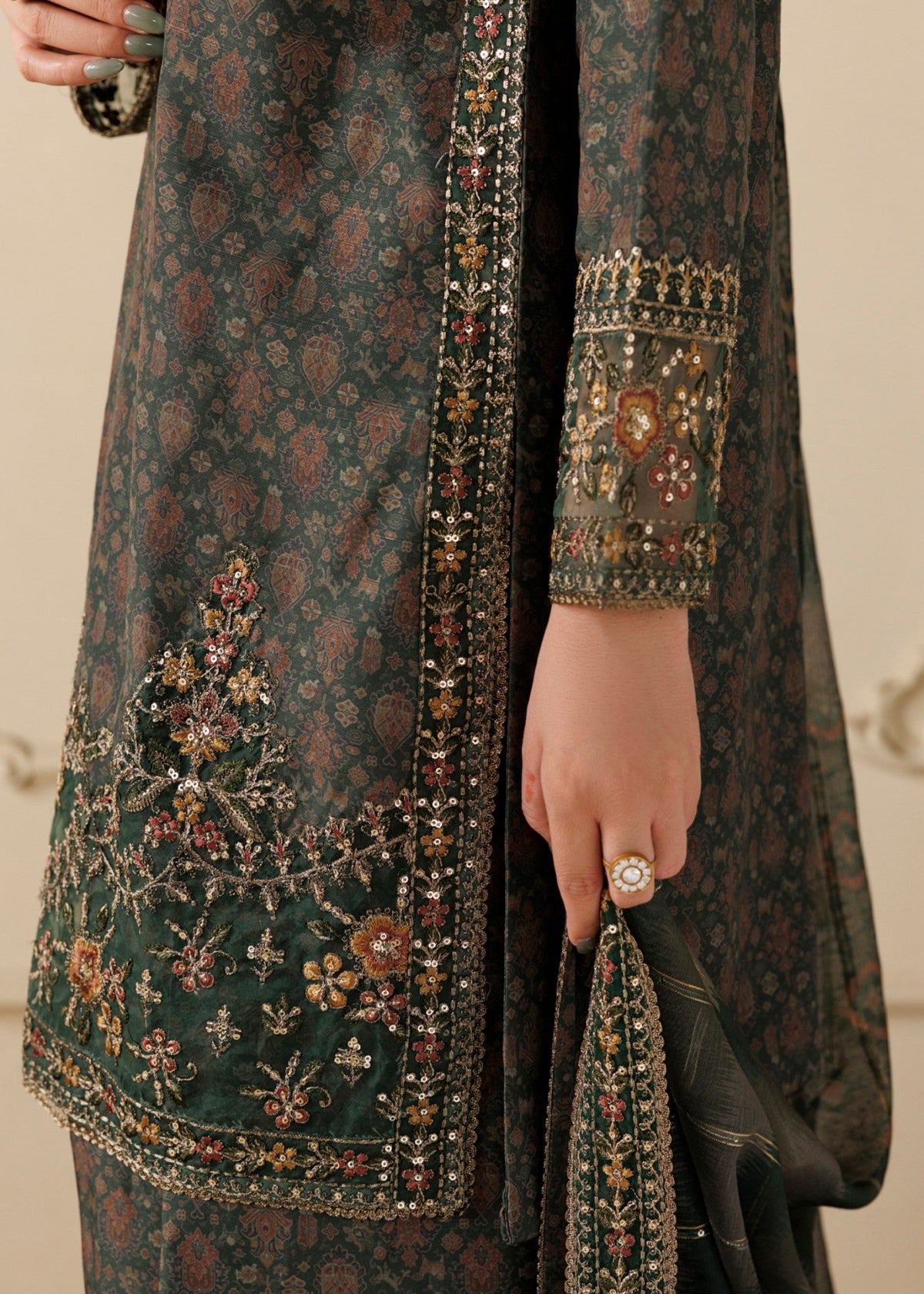 Festive Party Wear Bottle Green Farshi Shalwar Online in Dubai UAE Abudhabi Ajman Sharjah
