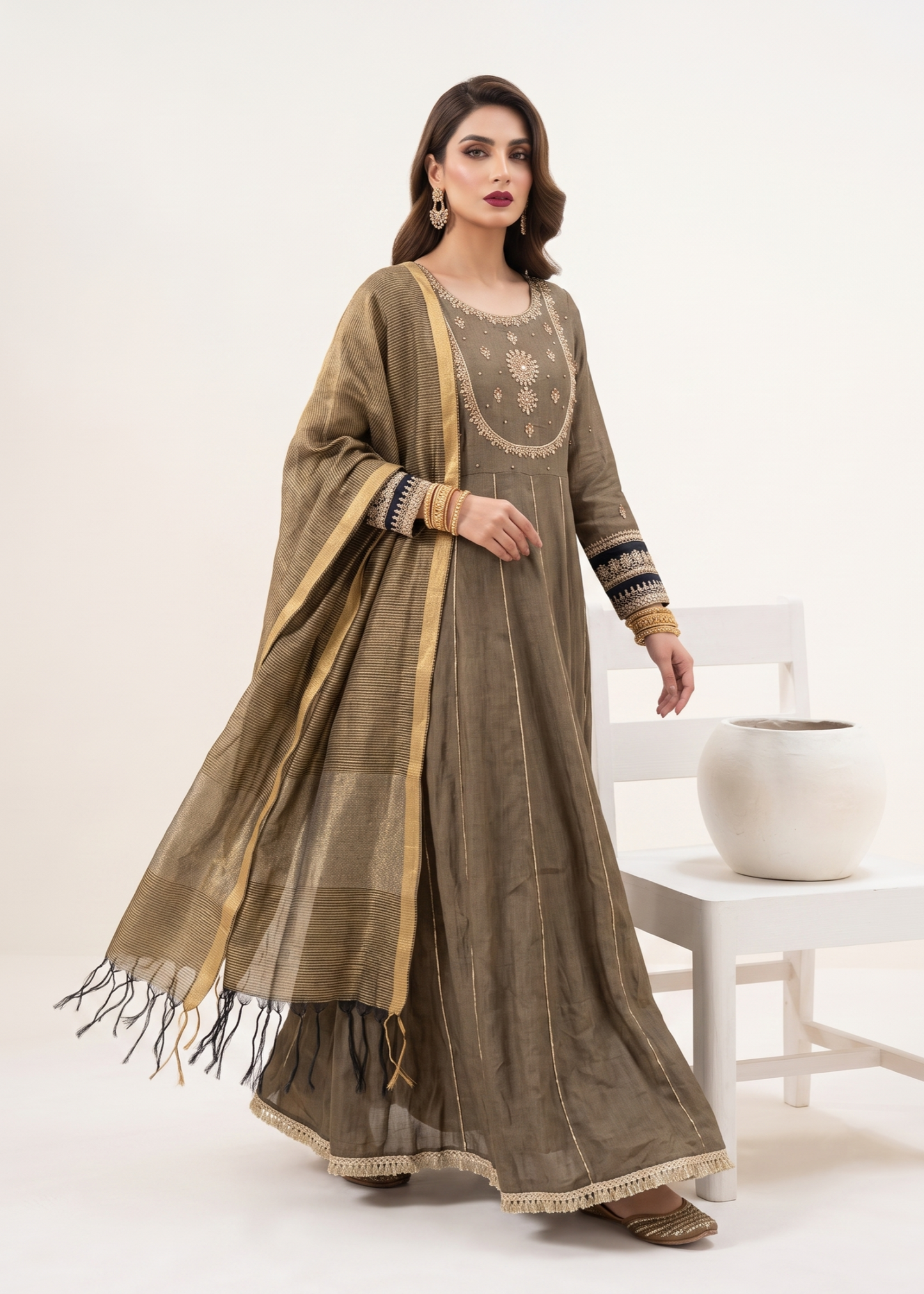 Festive Party Wear Coffee Brown Lawn Maxi Online in Sri Lanka India Australia