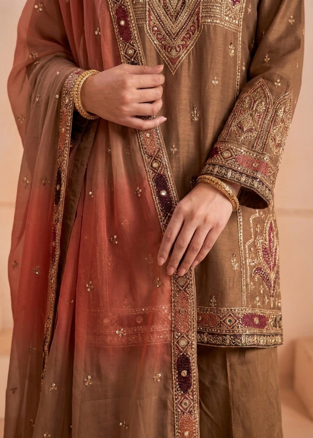 Festive Party Wear Coffee Brown Raw Silk Salwar Suit Online in Sri Lanka India Australia