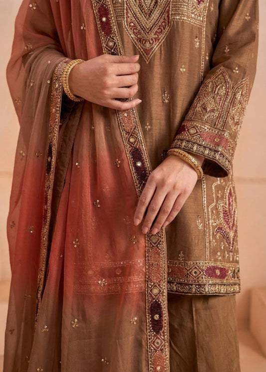 Festive Party Wear Coffee Brown Raw Silk Salwar Suit Online in Sri Lanka India Australia