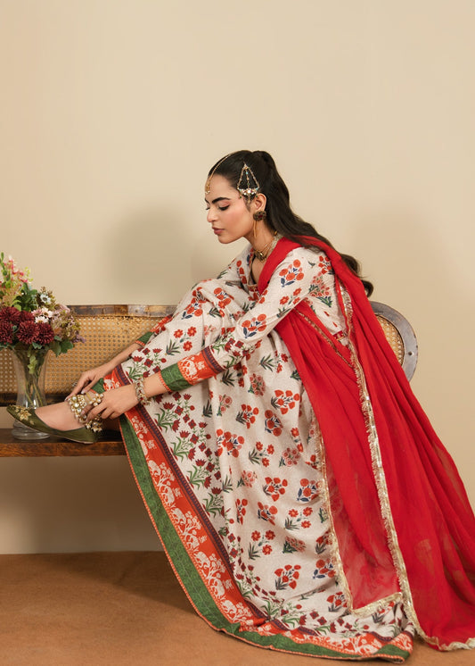 Festive Party Wear Ivory Pishwas Salwar Kameez Online in KSA Riyadh Saudi Arabia Oman Bahrain Qatar