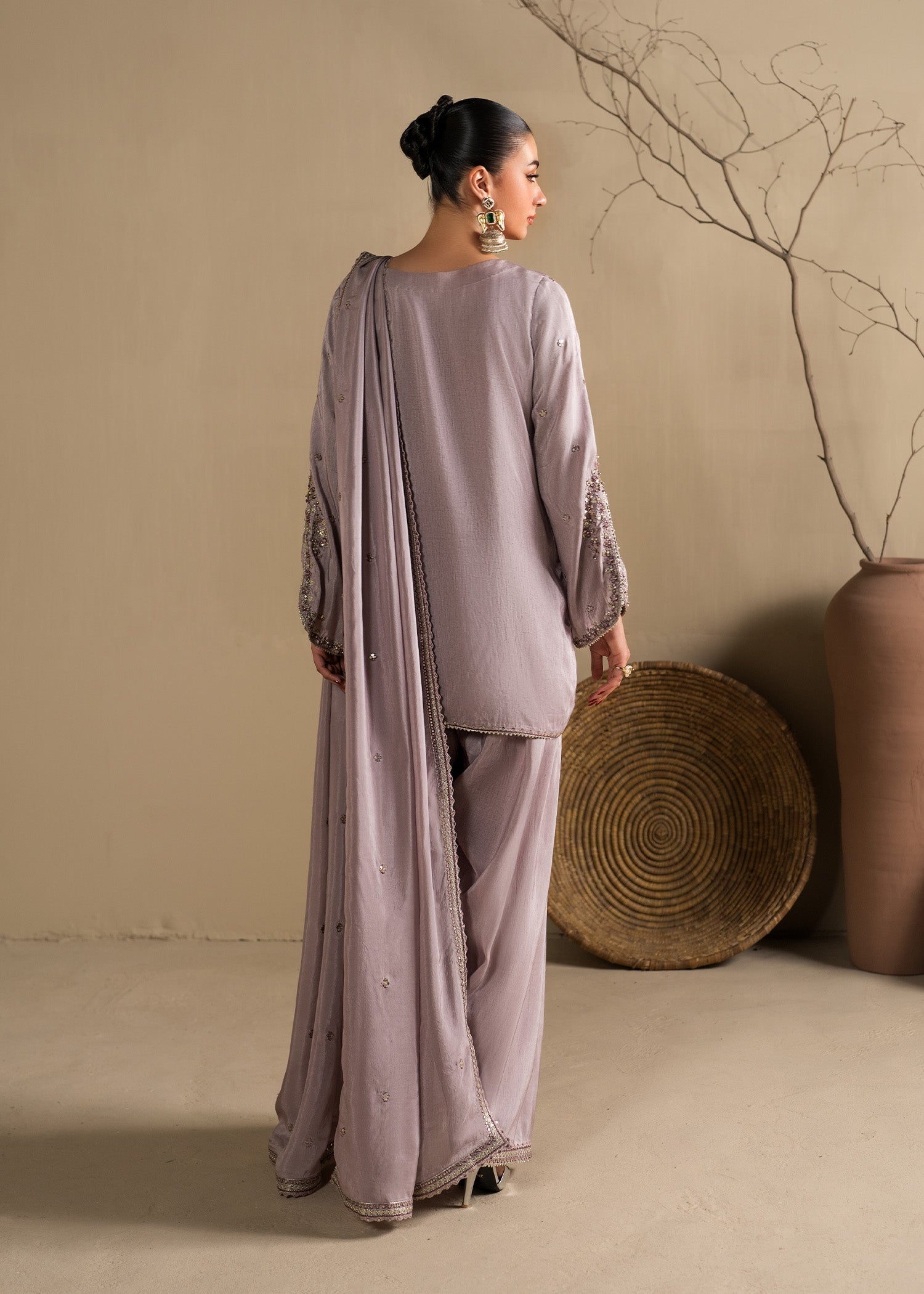 Festive Party Wear Lavender Raw Silk Suit Online in Dubai UAE Abudhabi Ajman Sharjah