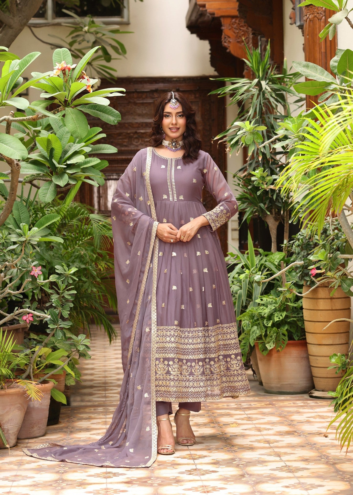 Festive Party Wear Mauve Pink Chiffon Dress Online in Sri Lanka India Australia