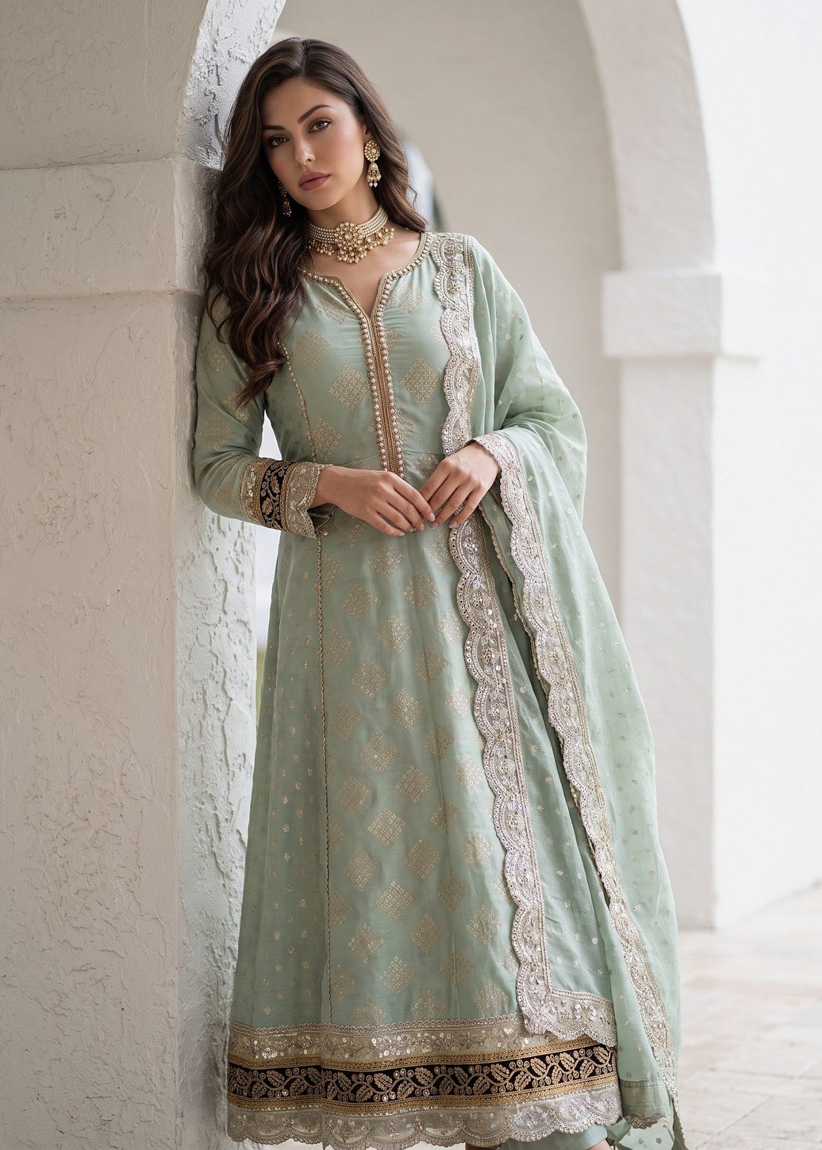 Festive Party Wear Mint Green Cotton Masuri Pishwas Online in Sri Lanka India Australia