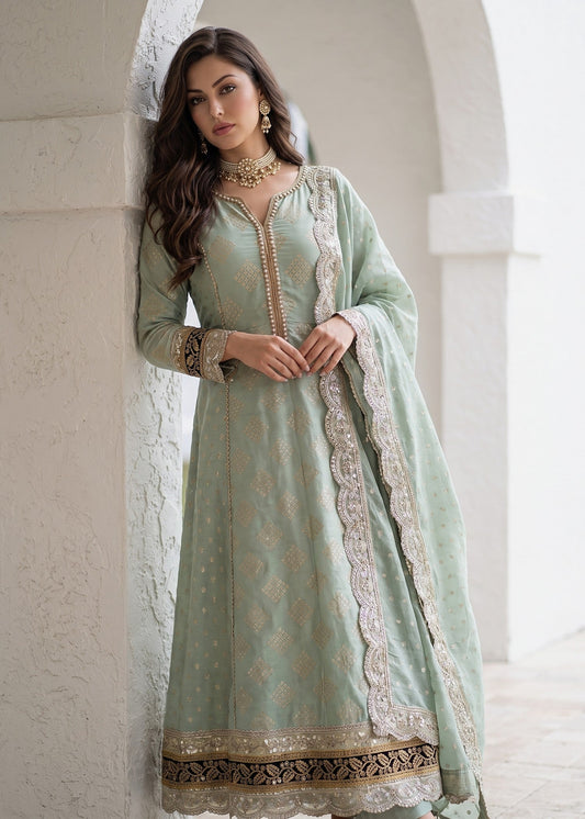 Festive Party Wear Mint Green Cotton Masuri Pishwas Online in Sri Lanka India Australia