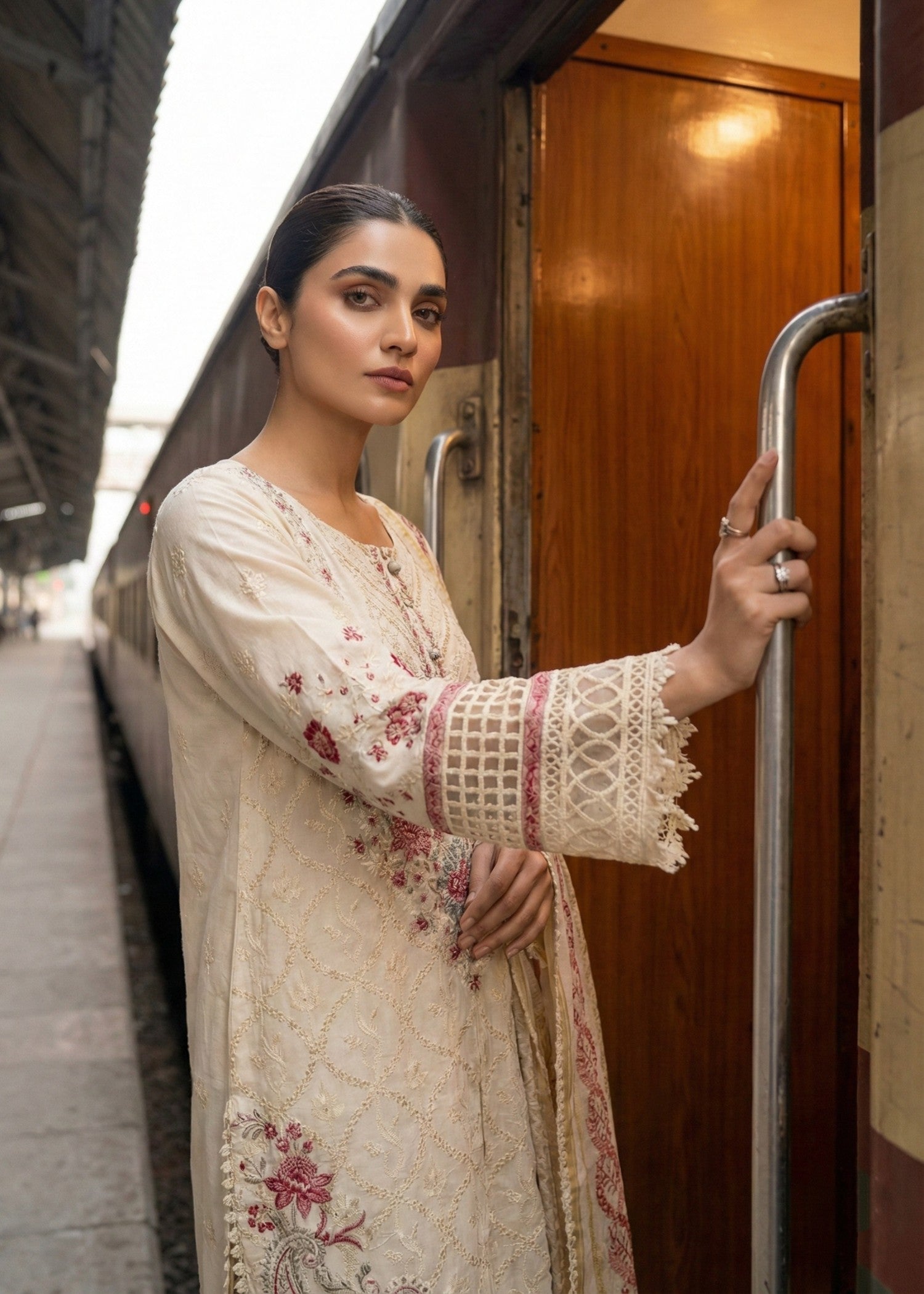 Festive Party Wear Off White Embroidered Lawn Dress Material Online in Sri Lanka India Australia