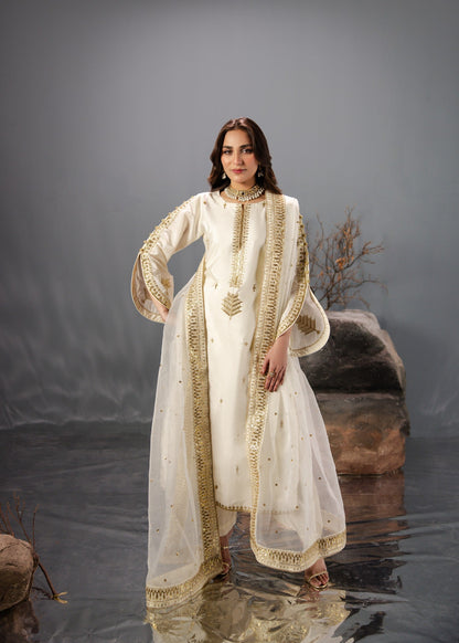 Festive Party Wear Off-White Silk Kurta Trouser Online in Sri Lanka India Australia