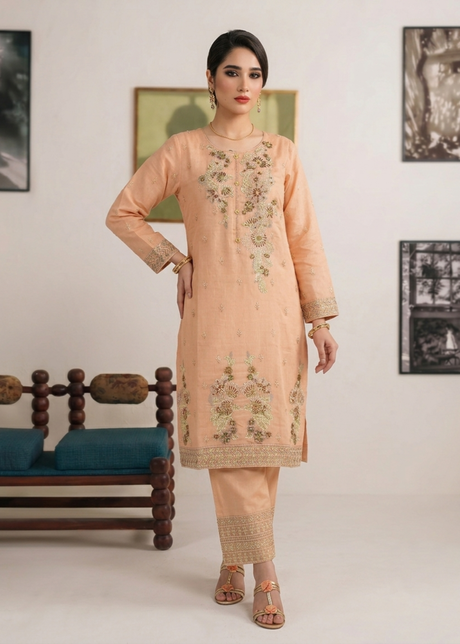 Festive Party Wear Peach Cotton Suit Online in Sri Lanka India Australia