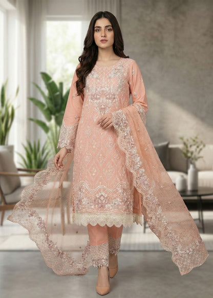 Festive Party Wear Peach Lawn Suit Online in Sri Lanka India Australia